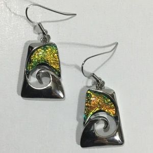 Silver ocean wave opal earrings